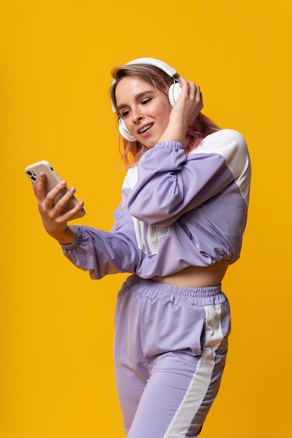 Side view woman wearing headphones