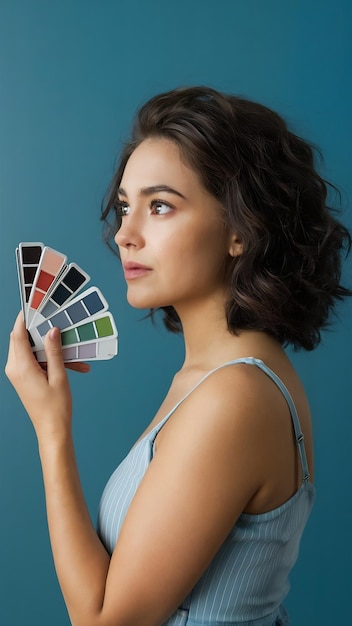 Side view woman with color palette