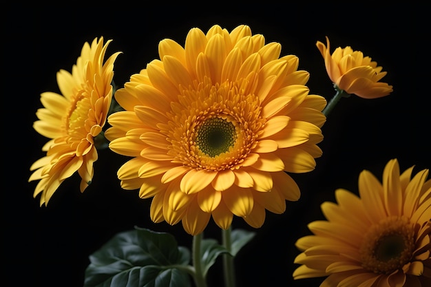 Side view of yellow color gerbera flower isolated on black background