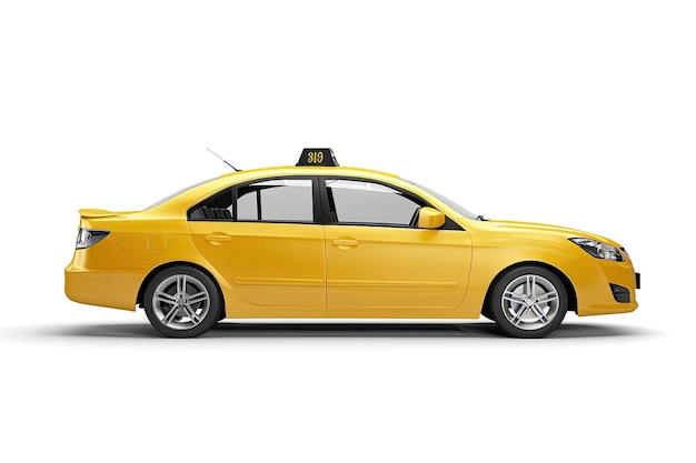 Side View of Yellow Taxi Car Isolated on White Background