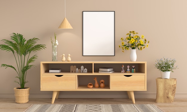 Sideboard and blank photo frame 