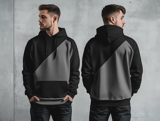 SidebySide Hoodie Mockup Front and Back in Black