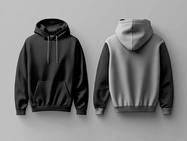 SidebySide Hoodie Mockup Front and Back in Black