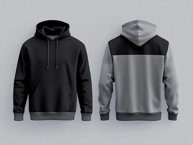 SidebySide Hoodie Mockup Front and Back in Black