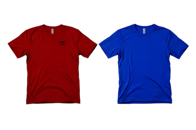 SidebySide Red and Blue Plain TShirts on White Background