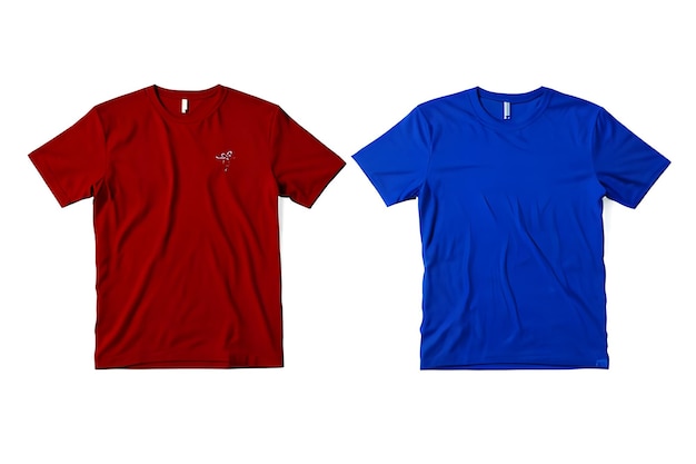 SidebySide Red and Blue Plain TShirts on White Background