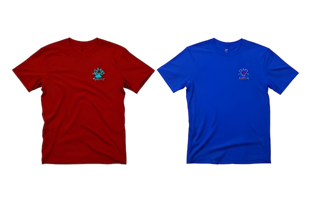 SidebySide Red and Blue Plain TShirts on White Background