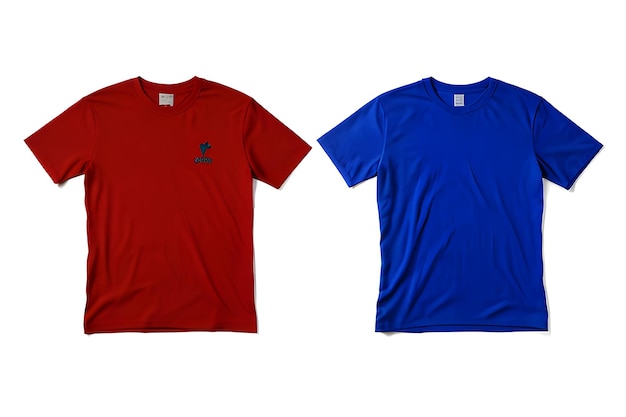 SidebySide Red and Blue Plain TShirts on White Background