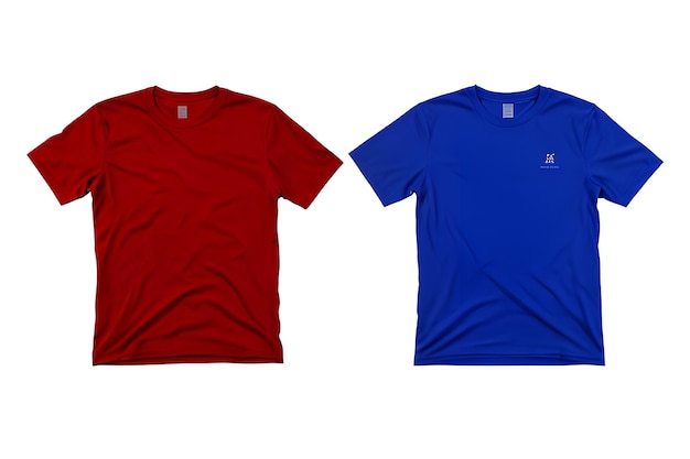 SidebySide Red and Blue Plain TShirts on White Background