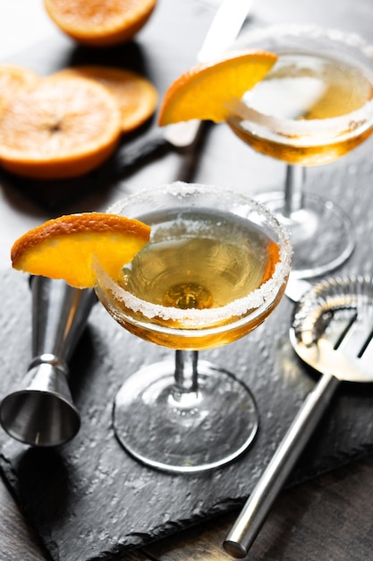 Sidecar cocktail with a sugar rim