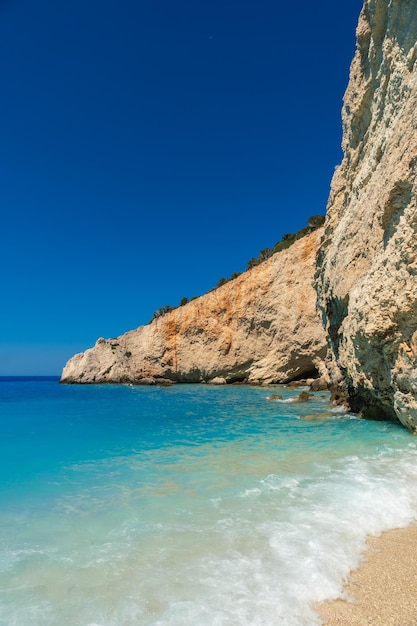 Sides of the cliffs of Porto Katsiki Beach on the island of Lefkada Greece