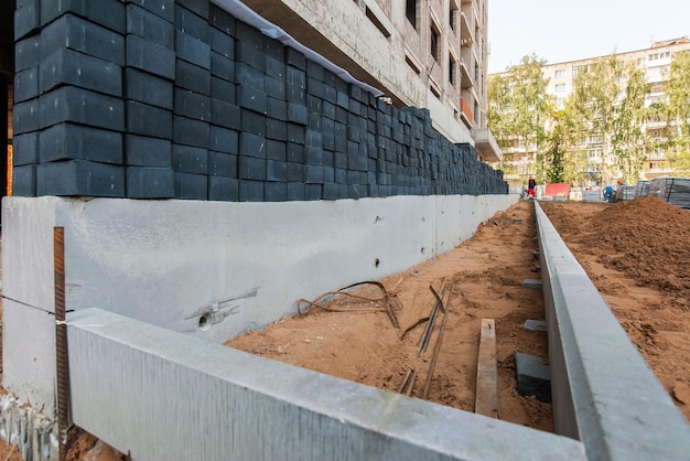 sidewalk with new paving stones taken closeup