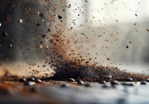 Photo sifting through coffee grounds at a coffee shop