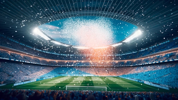 The sight of confetti cascading down onto the football field Generative AI