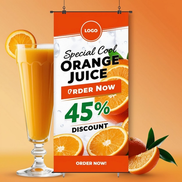 Photo a sign advertising a orange juice from orange juice