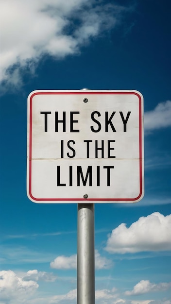 sign against blue sky with clouds with the text the sky is the limit