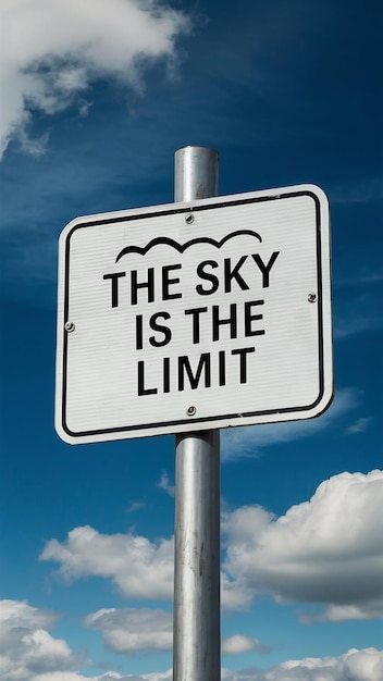 sign against blue sky with clouds with the text the sky is the limit