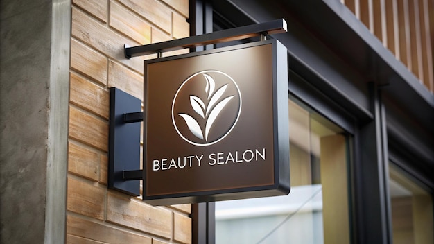 a sign for beauty salon hanging from a building