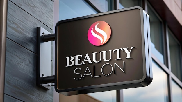 a sign for beauty salon is displayed in front of a building