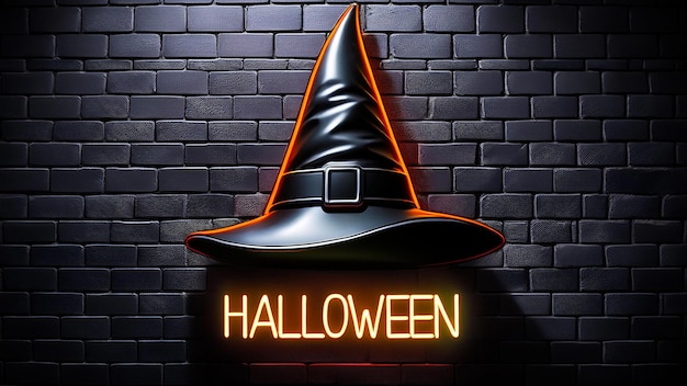 a sign for halloween is on a brick wall