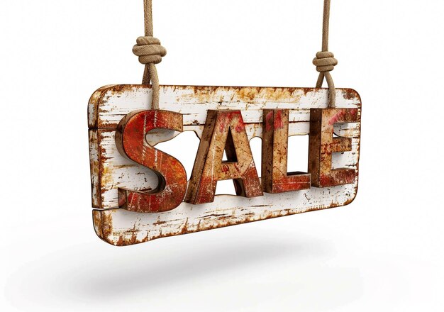 a sign hanging from a rope that says sale