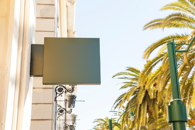 Sign and palm trees