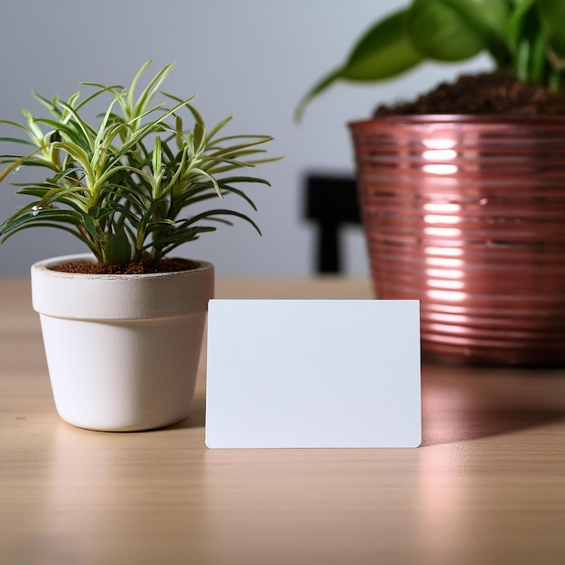 a sign next to a potted plant on a table