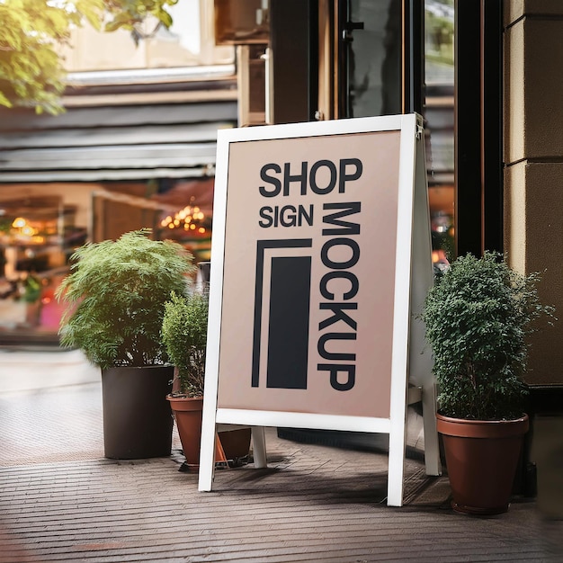 sign shop mockup infront coffee shop beside street