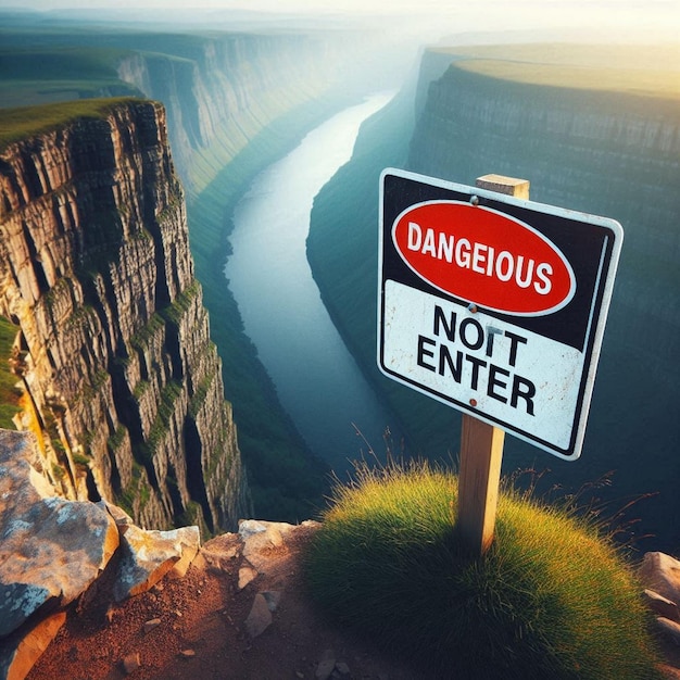 Photo a sign that says danger is on a cliff