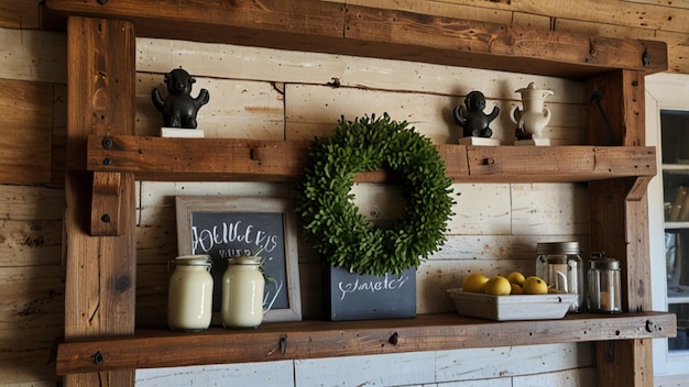 Photo a sign that says quot hobbit quot is on a shelf above a display of jars