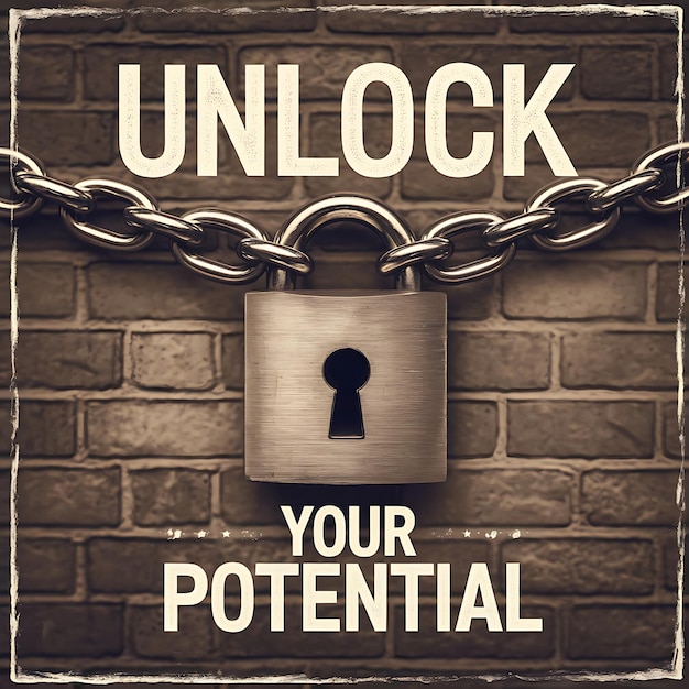 Photo a sign that says  lock your potential  on a brick wall