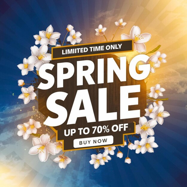 a sign that says spring sale is displayed on a blue background