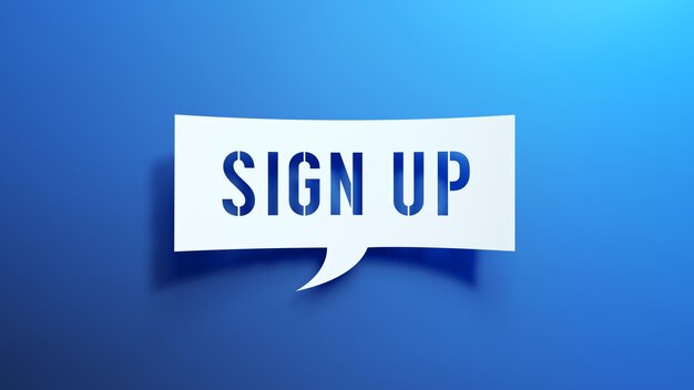 Sign Up Speech Bubble Minimalist Abstract Design With White Cut Out Paper on Blue Background