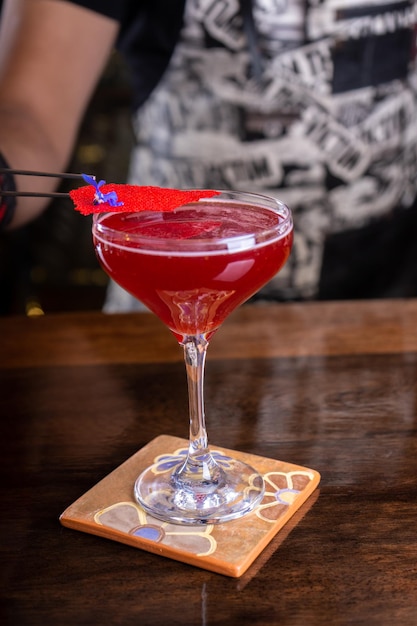 signature cocktails at the bar of a lounge bar