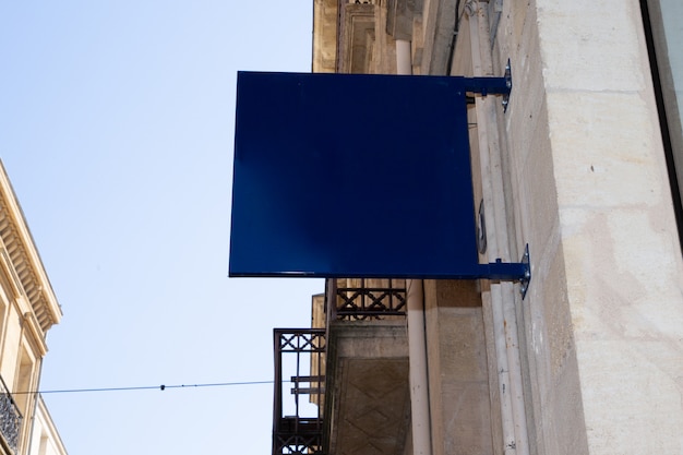 Signboard blue shop Mock up square shape store front display in perspective