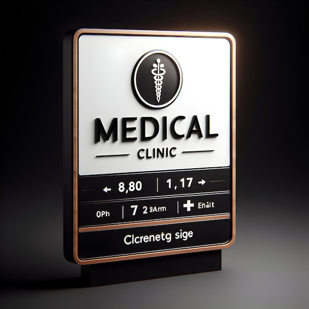 A signboard displaying the name and logo of a medical clinic indicating its location and services