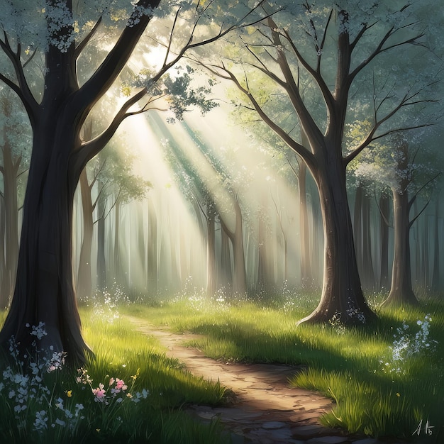 A Silent Forest Awash in Sunlight Generative AI