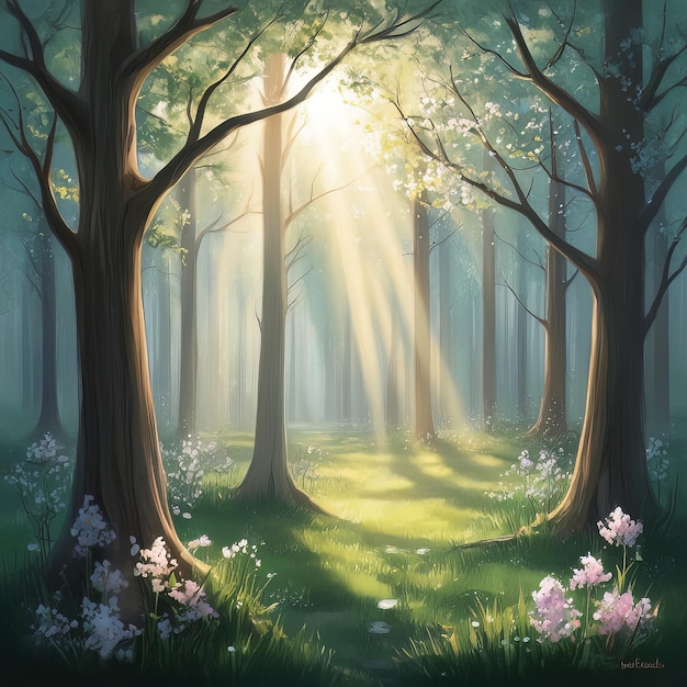 A Silent Forest Awash in Sunlight Generative AI