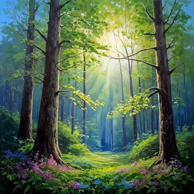 Silent Forest in Spring A Radiant Harmony Crafted by Generative AI