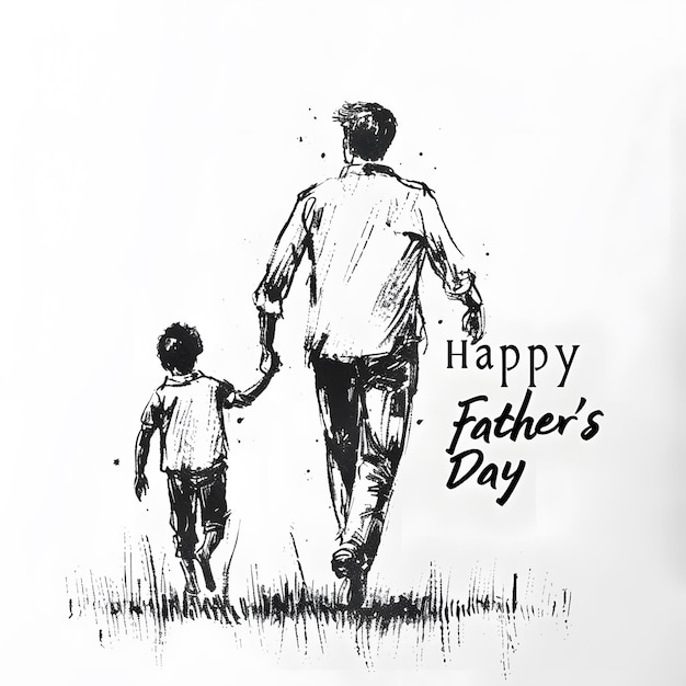 A silhouette of an adult man and his son walking together