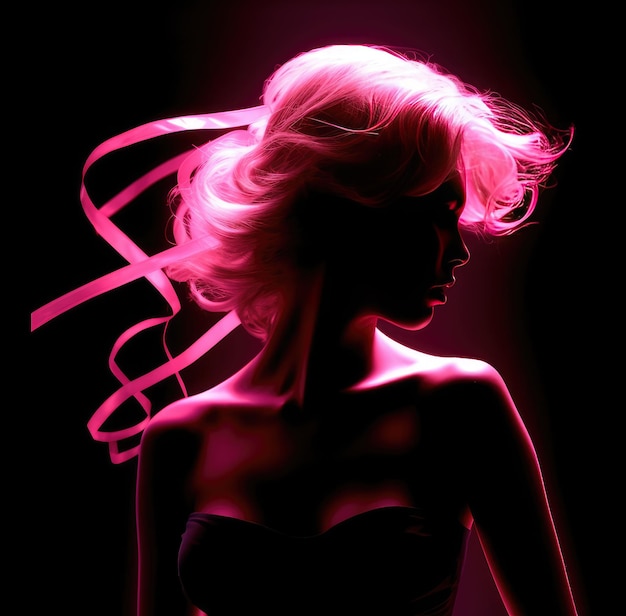 Silhouette of an anonymous and resilient woman a cancer survivor with the cancer symbol of a pink ribbon Generative AI