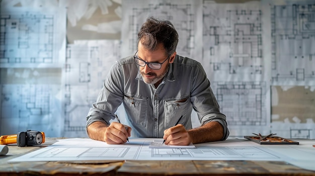 Silhouette of Architect Drafting Plans