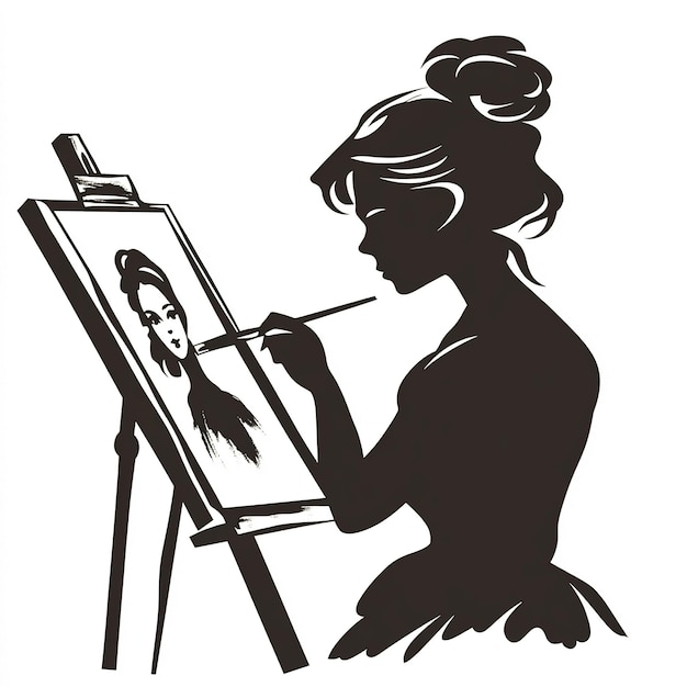 Photo silhouette of an artist painting on canvas minimalistic vector illustration