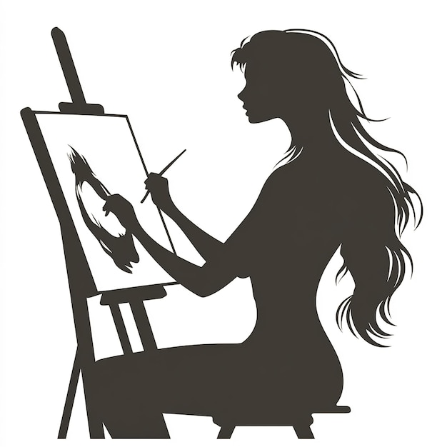 Photo silhouette of an artist painting on canvas minimalistic vector illustration