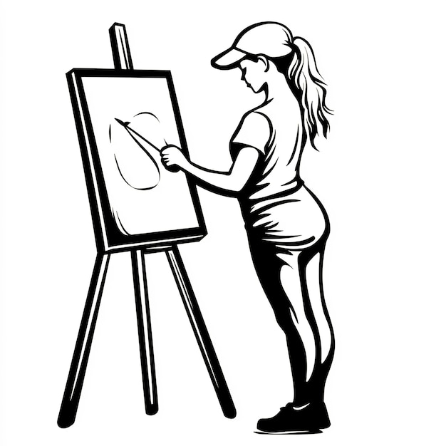 Photo silhouette of an artist painting on canvas minimalistic vector illustration