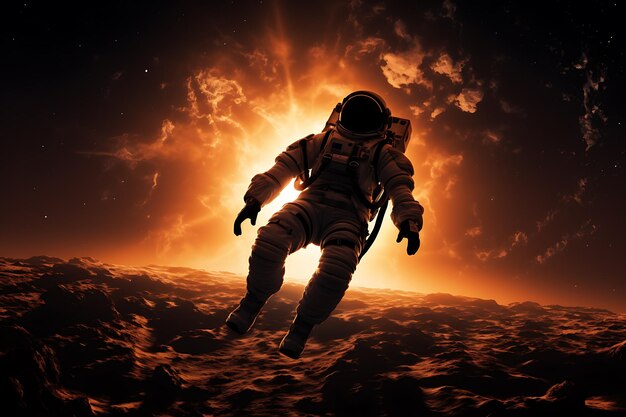 The silhouette of an astronaut against the sun Created with Artificial intelligence