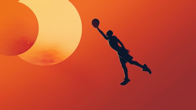 a silhouette of a basketball player with the sun in the background