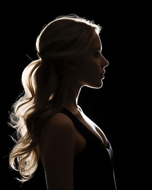 Photo silhouette of a beautiful blonde woman with long hair on a black background