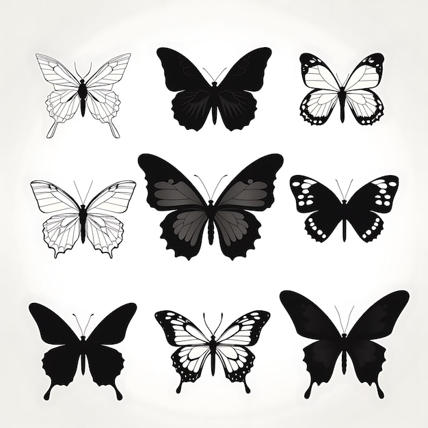 Photo silhouette of beautiful butterflies isolated on a white