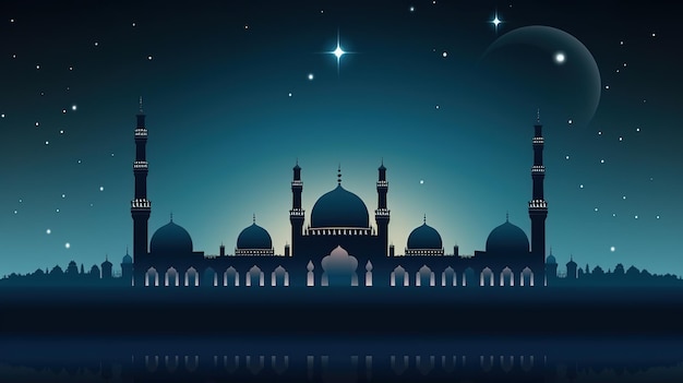 silhouette of beautiful mosque at beautiful night celebration eid al adha background